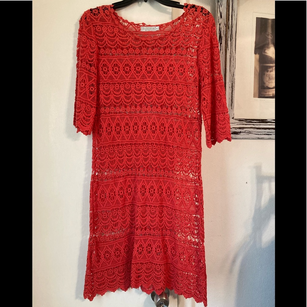 Solitaire Crochet Laced 3/4 Sleeve Completely See Through Dress Sz S